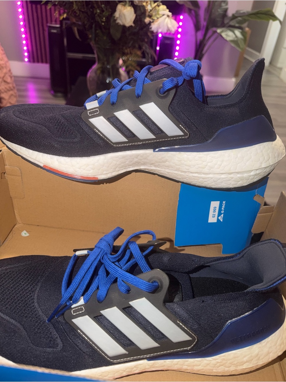 adidas Black and Blue Athletic Running Shoes with White Stripes